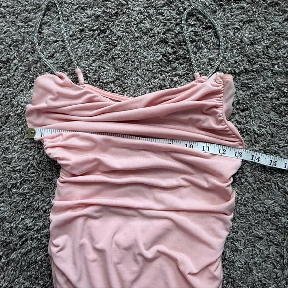 Lucy in the Sky Marsha Rhinestone Blush Pink Ruched Bodycon Mini Dress - Picture 6 of 8